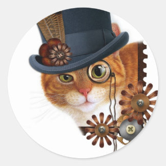 Steampunk Cat Classic Round Sticker