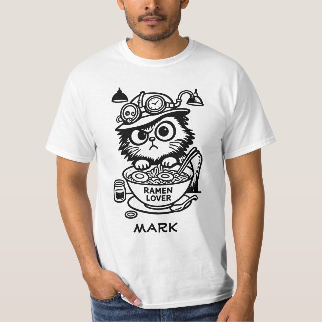Steampunk Cat Custom Name Funny Men T-Shirt (Front)