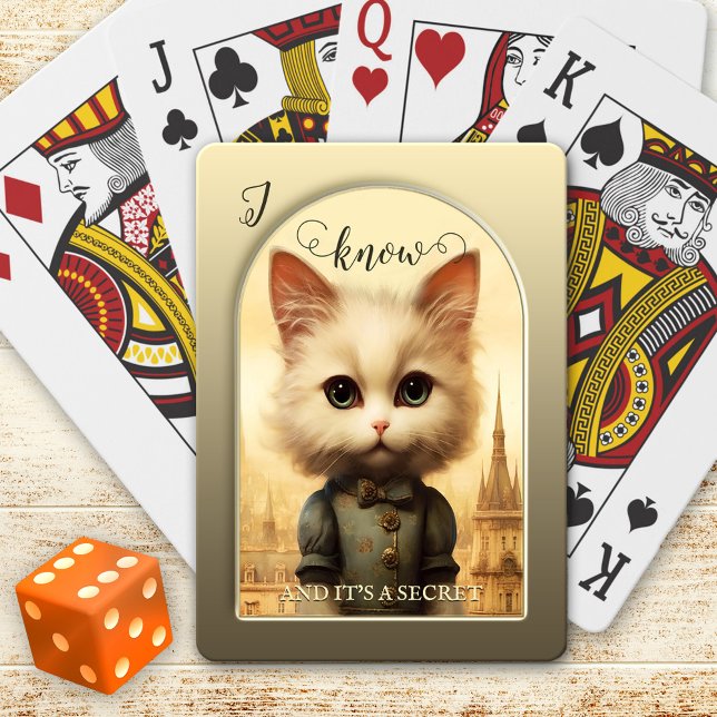 Steampunk Cat Dark Humor  Poker Cards (Playing cards featuring a steampunk cat that is not going to show you her cards .. it's secret)