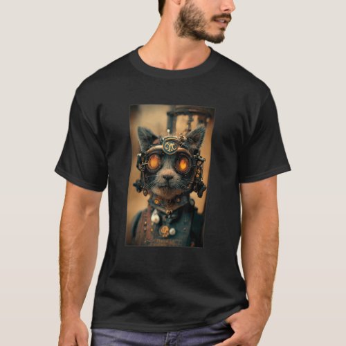 Steampunk Cat Engineer Realistic Robot Science Ant T_Shirt