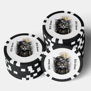  Steampunk Cat Gambles with Brass FUN  Poker Chips