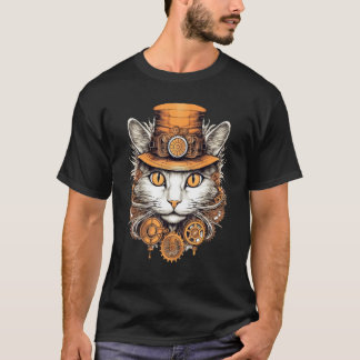 Steampunk Cat Gears Graphic Design Cat  Fantasy T-Shirt