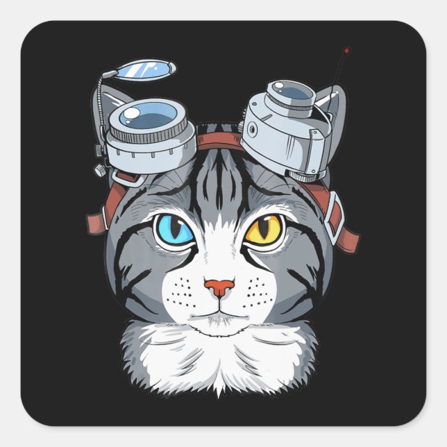 Steampunk Cat Gift  Cosplay Clockwork Cat Anime Square Sticker (Front)