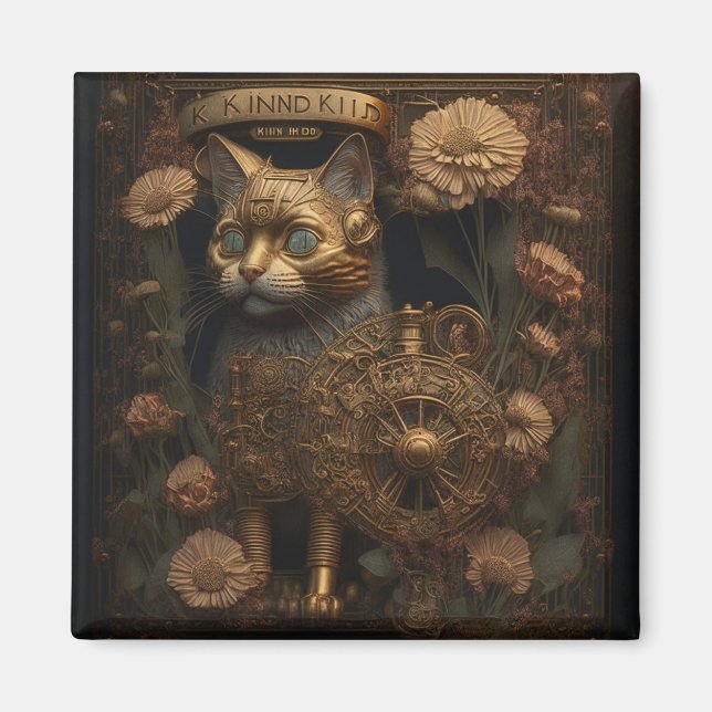 Steampunk Cat Gothic Digital Art Magnet (Front)
