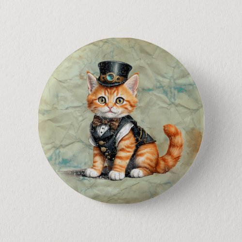 Steampunk Cat  Gothic Kitty Art For Cat Lovers Button
