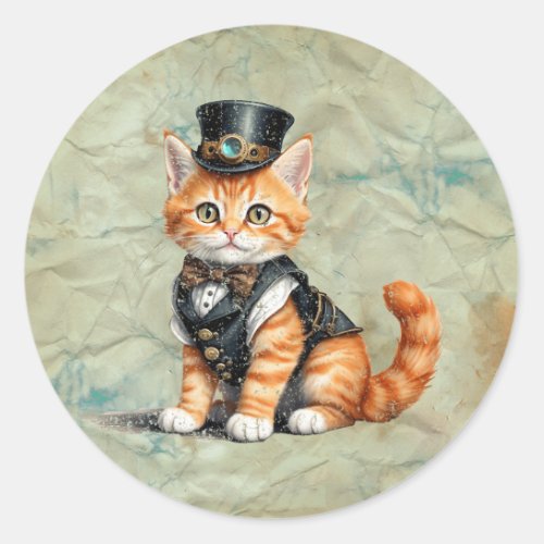 Steampunk Cat  Gothic Kitty Art For Cat Lovers Classic Round Sticker