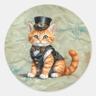 Steampunk Cat: Gothic Kitty Art For Cat Lovers Classic Round Sticker
