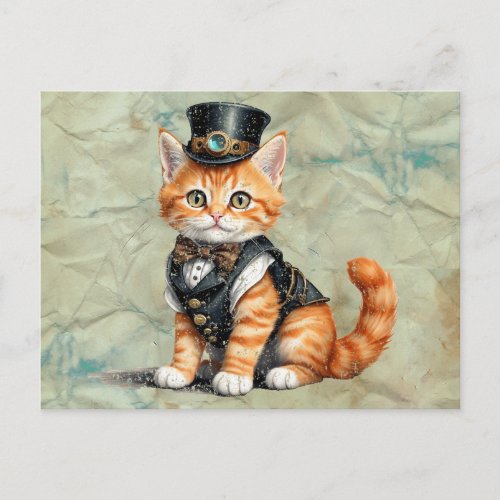 Steampunk Cat  Gothic Kitty Art For Cat Lovers Postcard