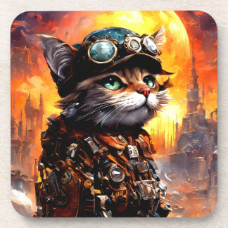 Steampunk Cat II Beverage Coaster