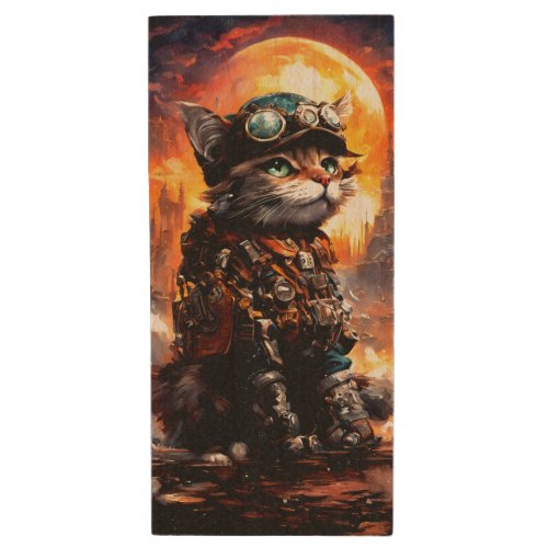 Steampunk Cat II Wood Flash Drive