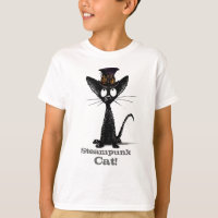 Steampunk Cat in a Hat Funny Custom Kids T-Shirt