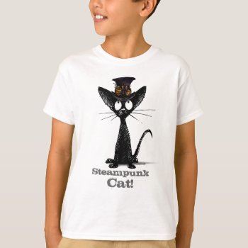 Steampunk Cat In A Hat Funny Custom Kids T-shirt by StrangeStore at Zazzle