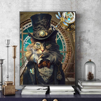 Steampunk Cat In Clocktower Poster by SharonCullars at Zazzle