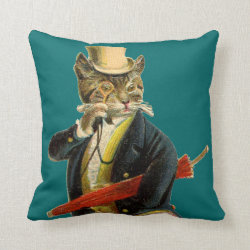 steampunk cat in clothes and hat pillow throw