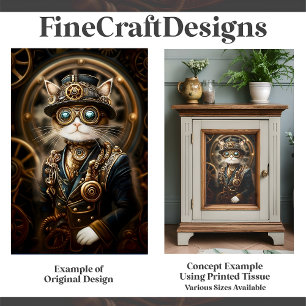 Steampunk Cat In Formal Uniform G4L Decoupage Tissue Paper