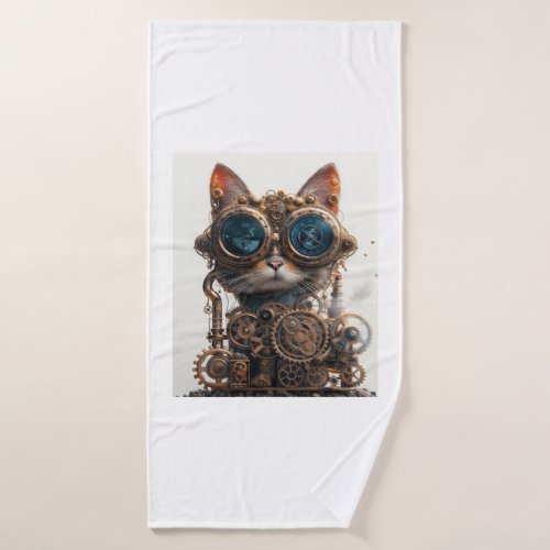 Steampunk Cat Inventor Bath Towel