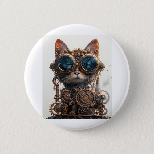 Steampunk Cat Inventor Button