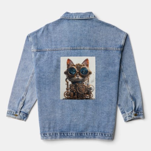 Steampunk Cat Inventor Denim Jacket