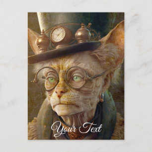 Steampunk Cat Lady. Postcard