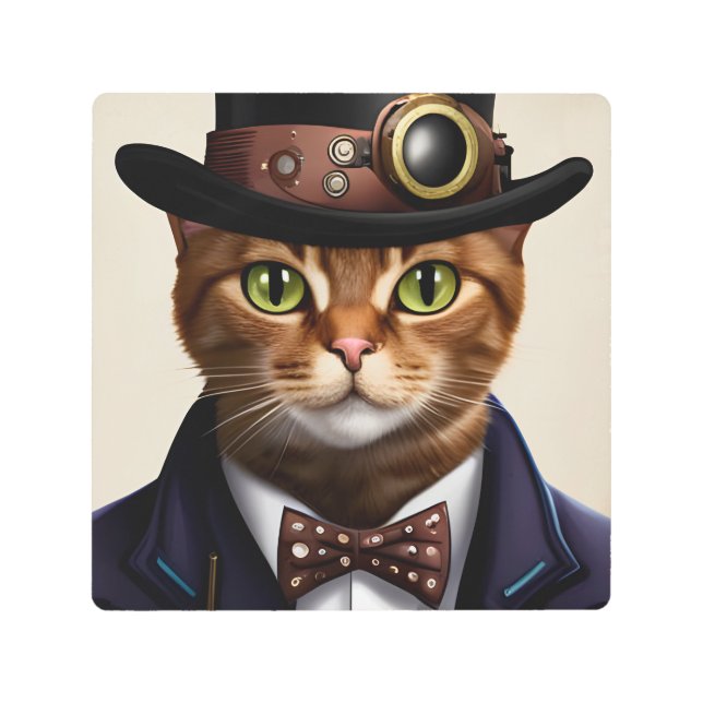 Steampunk Cat Metal Print (Front)