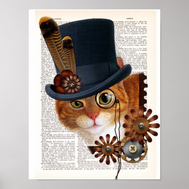 Steampunk Cat on dictionary page Poster (Front)