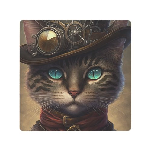 Steampunk Cat Painting Retrofuturistic Cat Metal Print