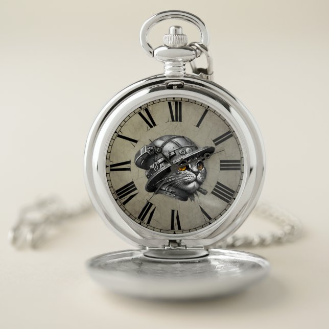 Steampunk Cat Pilot Pocket Watch (Inside)