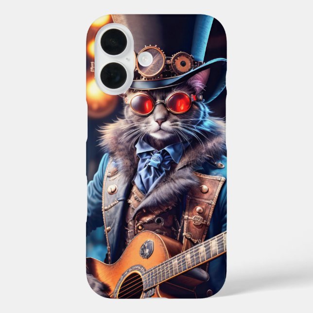 Steampunk cat playing guitar, top hat and goggles Case-Mate iPhone case (Back)
