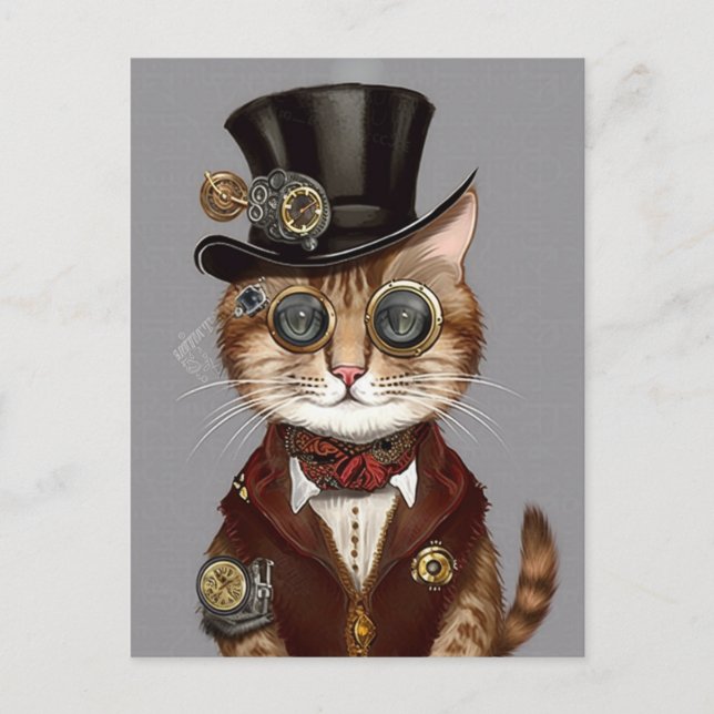 Steampunk Cat Postcard (Front)