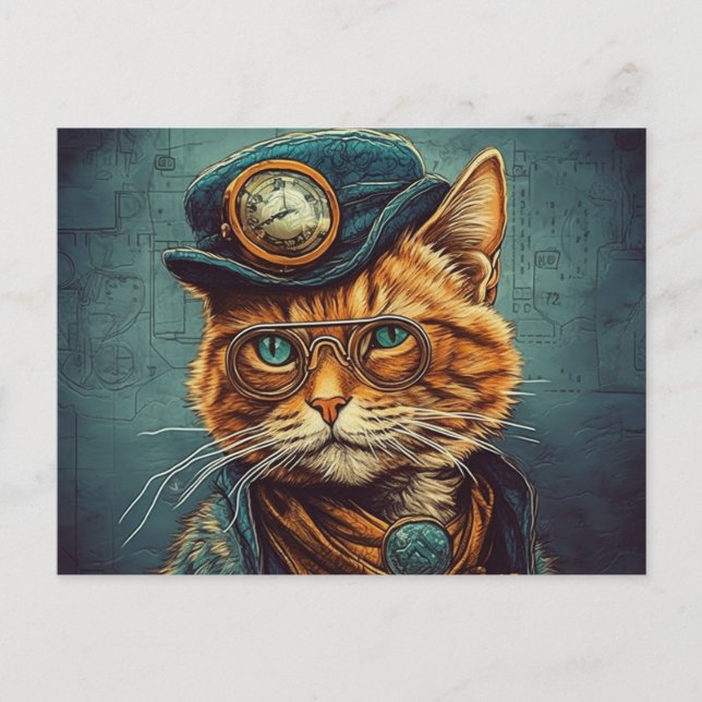 Steampunk Cat Postcard (Front)