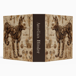 Steampunk Cat Retro 3 Ring Binder
