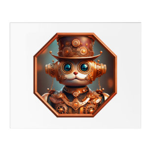 Steampunk Cat Soldier In 8 Sided Bronze Frame Acrylic Print