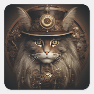 Steampunk Cat Square Sticker