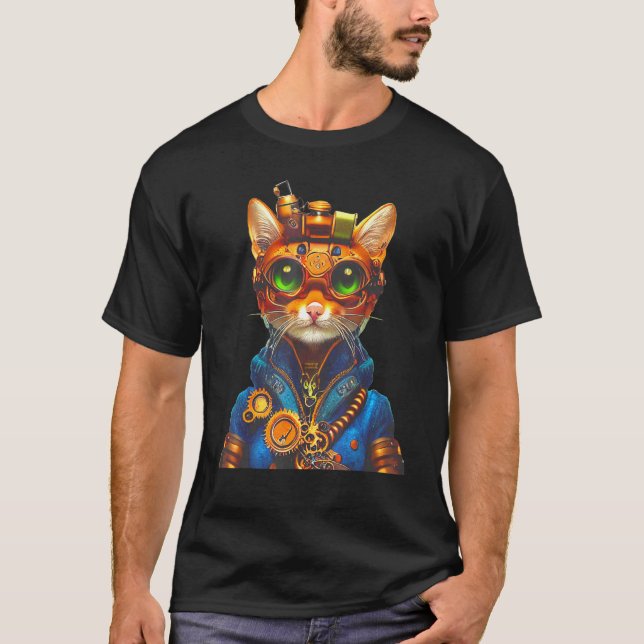 Steampunk Cat Steam Punk Kitten Goggles Cogs Victo T-Shirt (Front)
