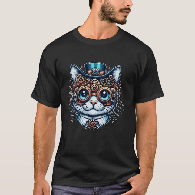 Steampunk Cat Steampunk Kitten Lovers Fantasy For  T-Shirt (Front)