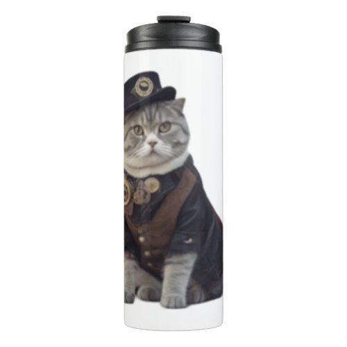 Steampunk cat   thermal tumbler