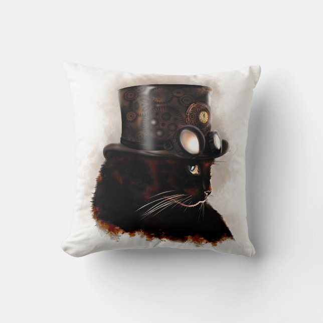 Steampunk cat throw pillow (Front)