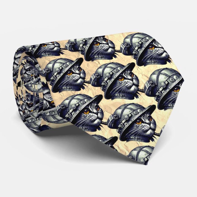 Steampunk Cat Tie – Vintage Sepia Style (Rolled)
