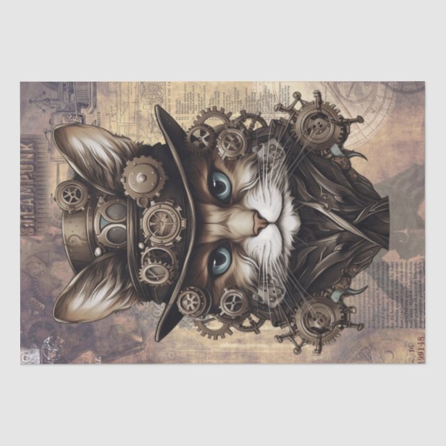 Steampunk Cat Tissue Paper (Front)
