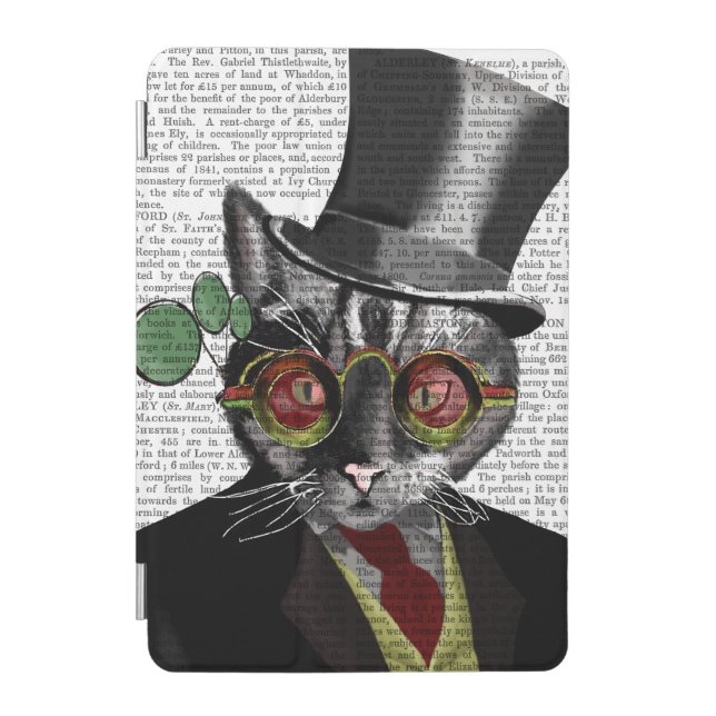 Steampunk Cat - Top Hat and red yellow glasses iPad Mini Cover (Front)