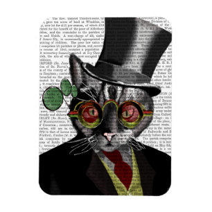 Steampunk Cat - Top Hat and red yellow glasses Magnet