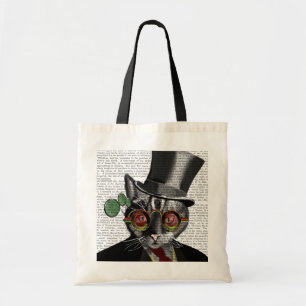 Steampunk Cat - Top Hat and red yellow glasses Tote Bag