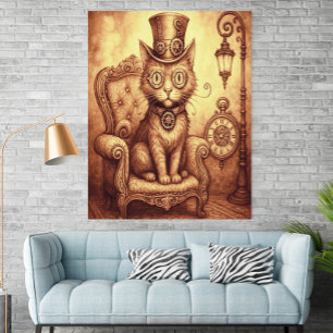 Steampunk Cat Victorian Clockwork Fantasy Vintage Poster