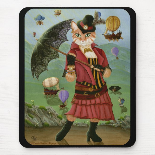 Steampunk Cat Victorian Gothic Fantasy Mousepad (Front)