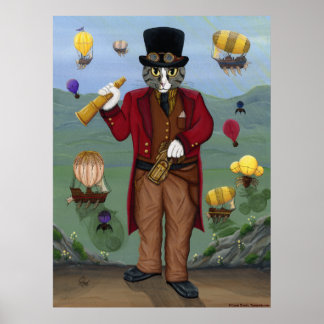 Steampunk Cat Victorian Portrait Gothic Fantasy Ar Poster