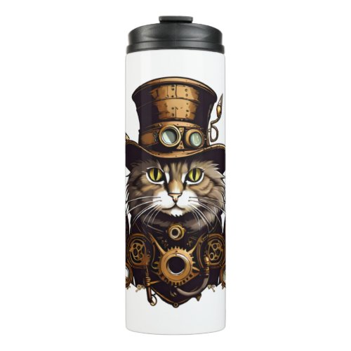 Steampunk Cat Vintage Retro Style   Thermal Tumbler