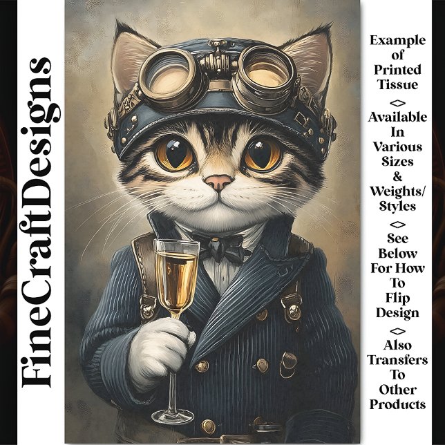 Steampunk Cat With Champagne AG8Z Decoupage Tissue Paper (Creator Uploaded)