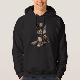 Steampunk Cat With Hat Graphic Design Cat  Fantasy Hoodie