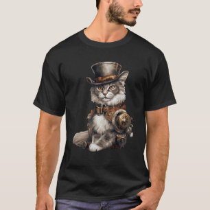 Steampunk Cat With Hat Graphic Design Cat  Fantasy T-Shirt