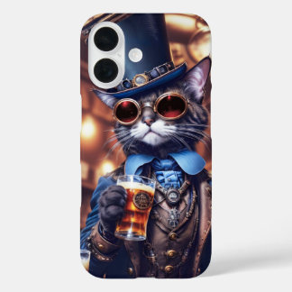 Steampunk cat with top hat and beer cover